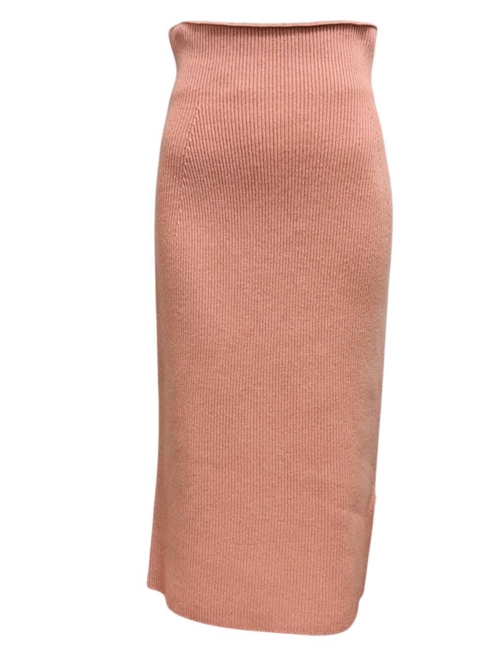 STELLA MCCARTNEY BLUSH PINK RIBBED KNIT WOOL MIDI SKIRT